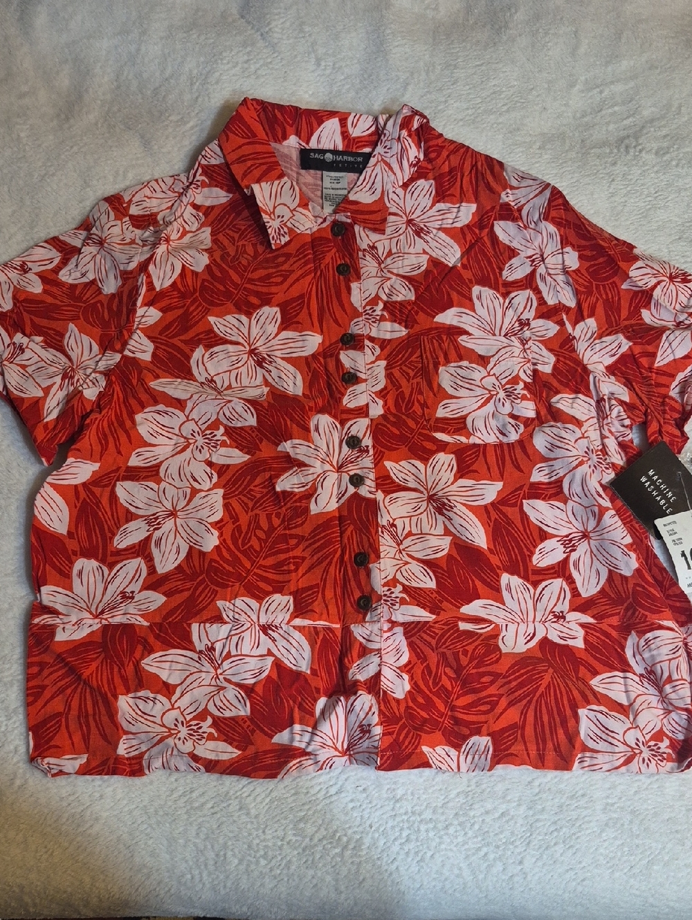 Sag Harbor Red and White Floral Button-Down Shirt